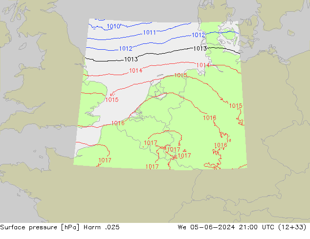 Pressione al suolo Harm .025 mer 05.06.2024 21 UTC