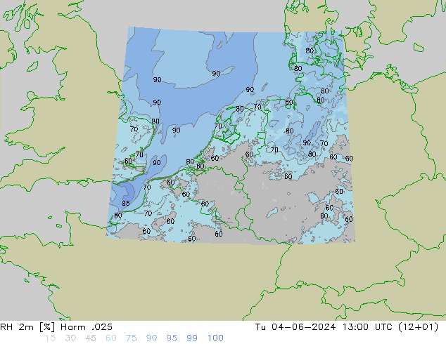 Humidité rel. 2m Harm .025 mar 04.06.2024 13 UTC