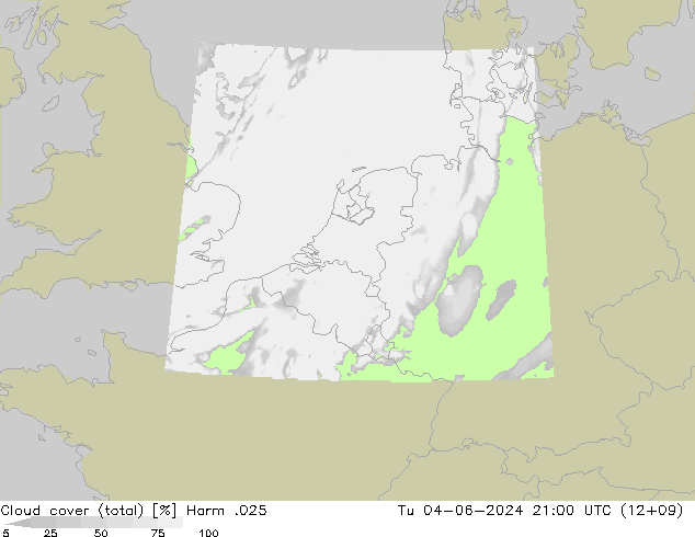 Bewolking (Totaal) Harm .025 di 04.06.2024 21 UTC