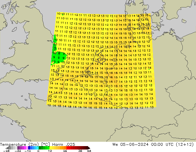 Temperatura (2m) Harm .025 Qua 05.06.2024 00 UTC