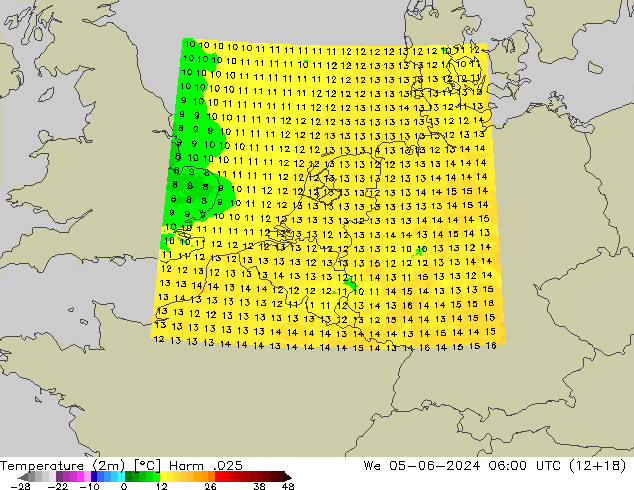 Temperature (2m) Harm .025 We 05.06.2024 06 UTC