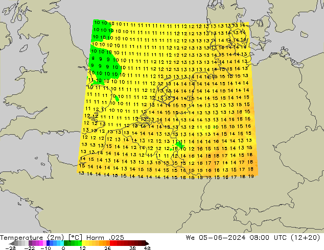 Temperature (2m) Harm .025 We 05.06.2024 08 UTC