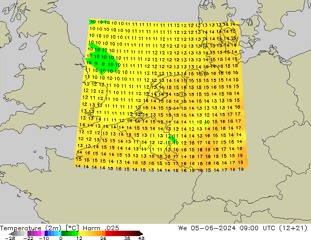 Temperatura (2m) Harm .025 Qua 05.06.2024 09 UTC