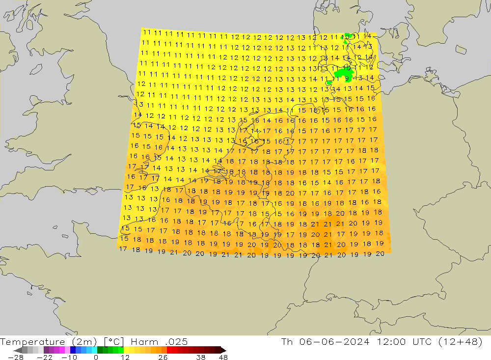 Temperatura (2m) Harm .025 gio 06.06.2024 12 UTC