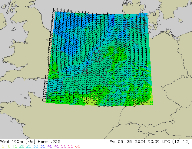 Vento 100m Harm .025 mer 05.06.2024 00 UTC