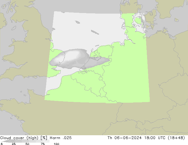 Cloud cover (high) Harm .025 Th 06.06.2024 18 UTC