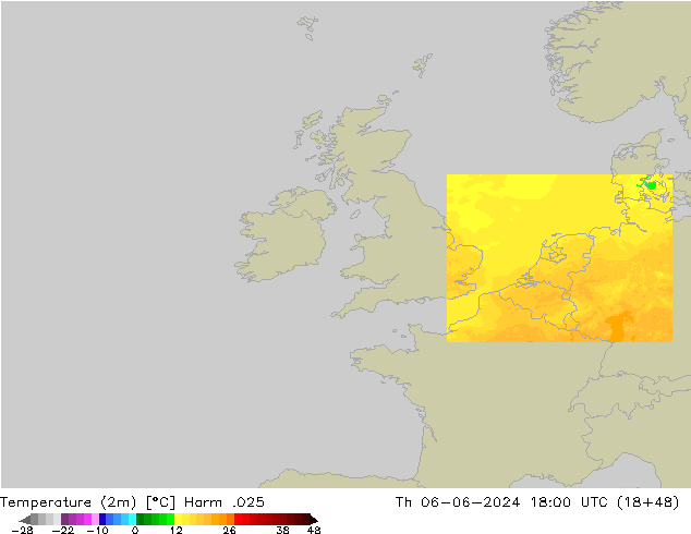 Temperatura (2m) Harm .025 Qui 06.06.2024 18 UTC