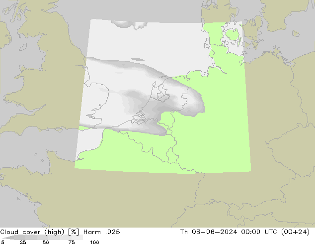 Cloud cover (high) Harm .025 Th 06.06.2024 00 UTC