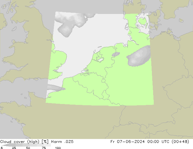 Cloud cover (high) Harm .025 Fr 07.06.2024 00 UTC