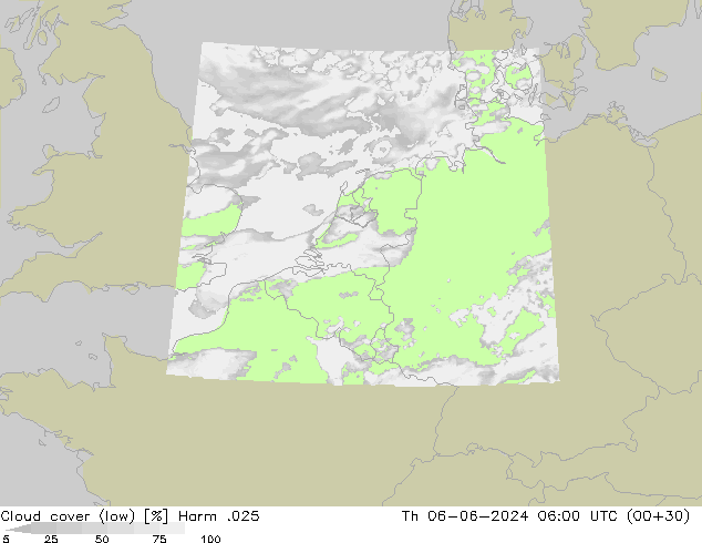 Cloud cover (low) Harm .025 Th 06.06.2024 06 UTC