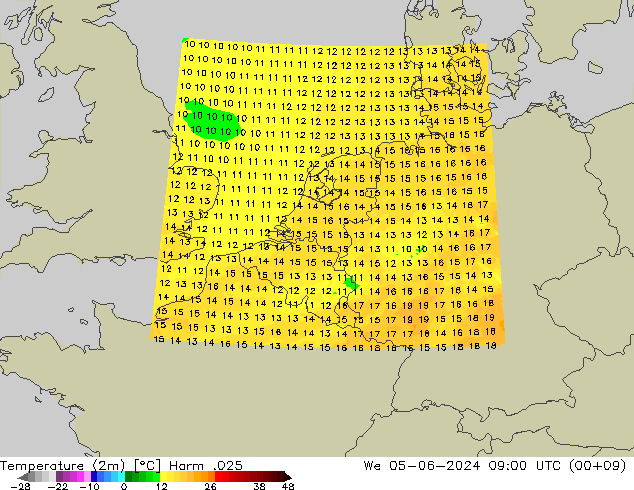 Temperatura (2m) Harm .025 mié 05.06.2024 09 UTC