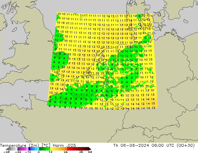 Temperature (2m) Harm .025 Th 06.06.2024 06 UTC