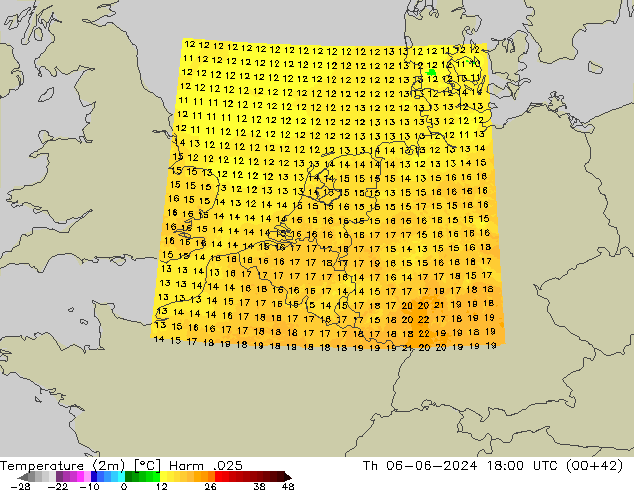 Sıcaklık Haritası (2m) Harm .025 Per 06.06.2024 18 UTC