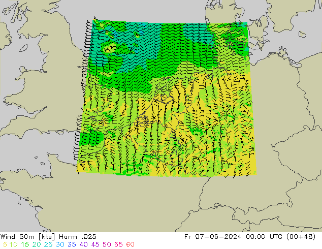 Wind 50m Harm .025 Pá 07.06.2024 00 UTC