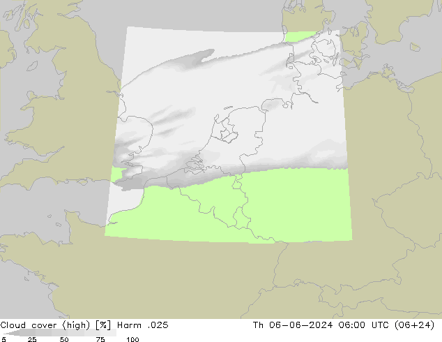 Cloud cover (high) Harm .025 Th 06.06.2024 06 UTC