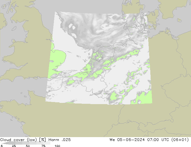 Cloud cover (low) Harm .025 We 05.06.2024 07 UTC