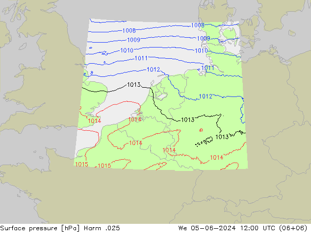 Pressione al suolo Harm .025 mer 05.06.2024 12 UTC