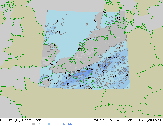 Humidité rel. 2m Harm .025 mer 05.06.2024 12 UTC