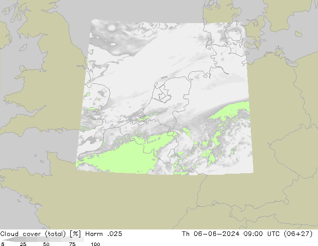 Cloud cover (total) Harm .025 Th 06.06.2024 09 UTC