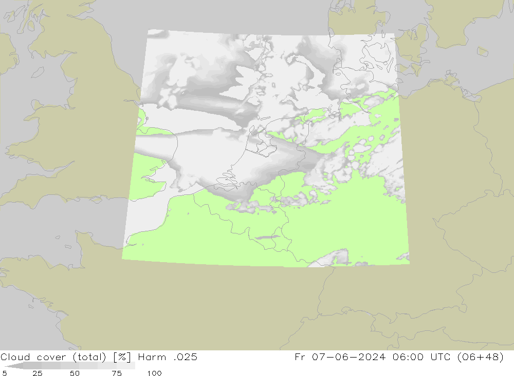 Bewolking (Totaal) Harm .025 vr 07.06.2024 06 UTC