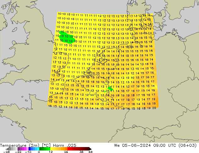 Sıcaklık Haritası (2m) Harm .025 Çar 05.06.2024 09 UTC