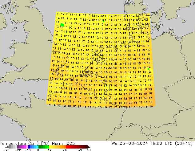 Temperature (2m) Harm .025 We 05.06.2024 18 UTC