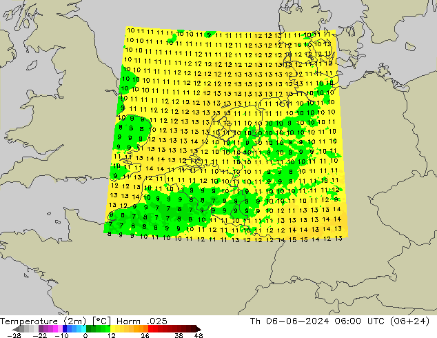 Temperature (2m) Harm .025 Th 06.06.2024 06 UTC