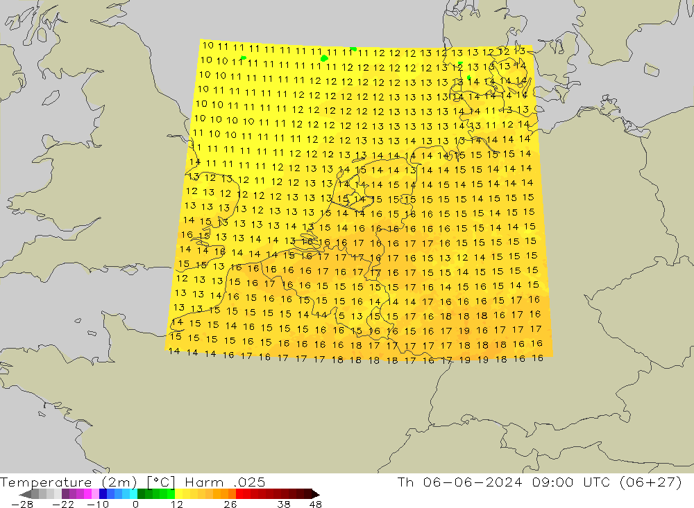 Sıcaklık Haritası (2m) Harm .025 Per 06.06.2024 09 UTC