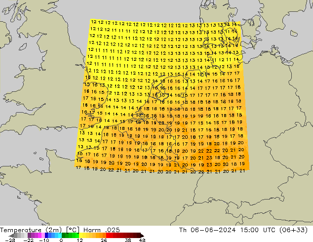 Temperatura (2m) Harm .025 gio 06.06.2024 15 UTC