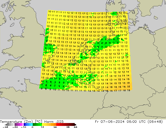 Temperature (2m) Harm .025 Pá 07.06.2024 06 UTC