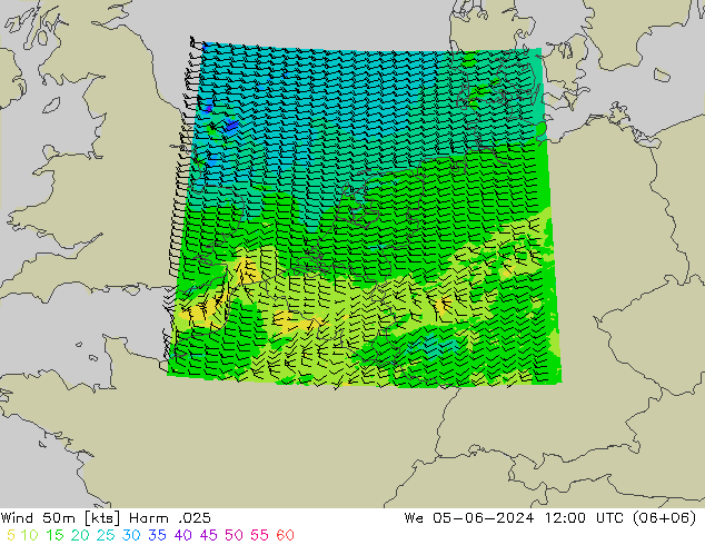 Viento 50 m Harm .025 mié 05.06.2024 12 UTC