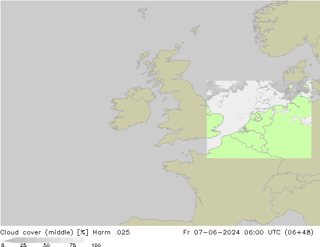 Cloud cover (middle) Harm .025 Fr 07.06.2024 06 UTC