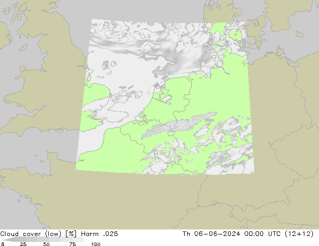 Cloud cover (low) Harm .025 Th 06.06.2024 00 UTC