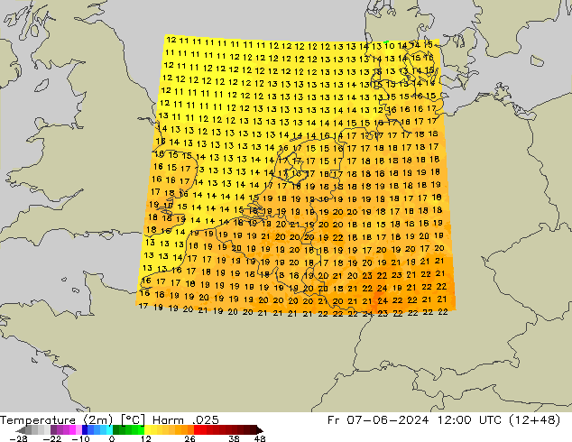 Temperature (2m) Harm .025 Fr 07.06.2024 12 UTC