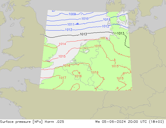 Pressione al suolo Harm .025 mer 05.06.2024 20 UTC