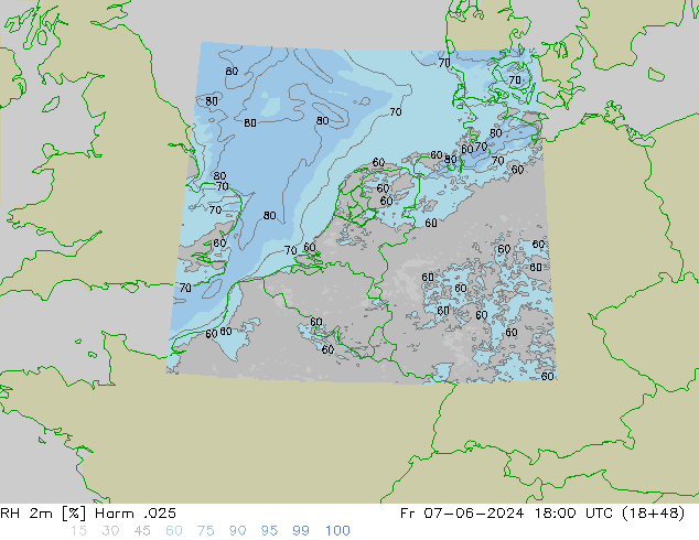 Humedad rel. 2m Harm .025 vie 07.06.2024 18 UTC