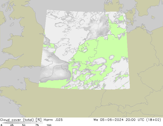 Cloud cover (total) Harm .025 We 05.06.2024 20 UTC