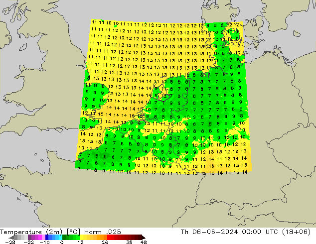 Temperature (2m) Harm .025 Th 06.06.2024 00 UTC