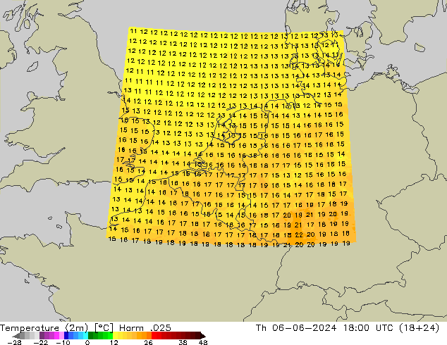 Temperature (2m) Harm .025 Th 06.06.2024 18 UTC