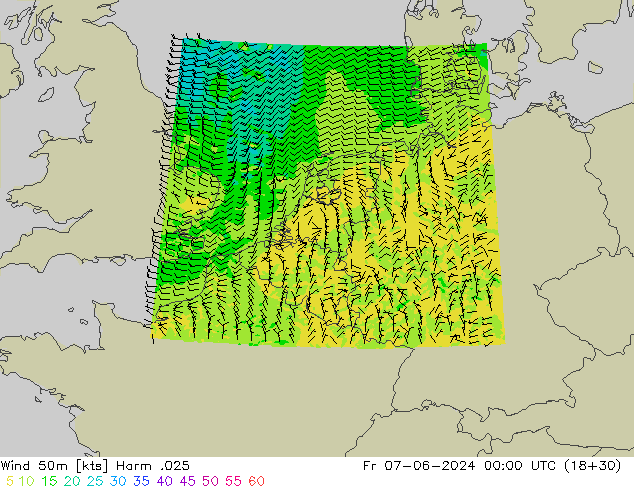 Wind 50m Harm .025 Pá 07.06.2024 00 UTC