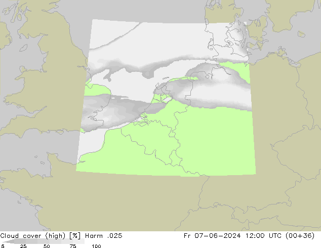 Cloud cover (high) Harm .025 Fr 07.06.2024 12 UTC