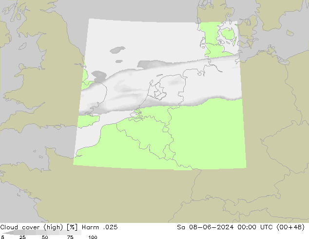 Cloud cover (high) Harm .025 Sa 08.06.2024 00 UTC