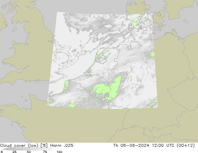Cloud cover (low) Harm .025 Th 06.06.2024 12 UTC