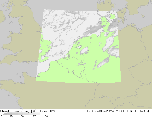 Cloud cover (low) Harm .025 Fr 07.06.2024 21 UTC