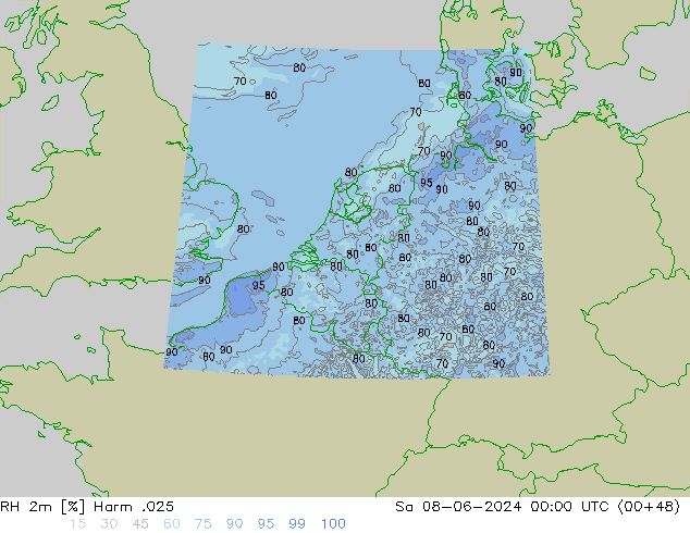 RH 2m Harm .025 So 08.06.2024 00 UTC