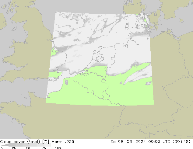 Cloud cover (total) Harm .025 Sa 08.06.2024 00 UTC