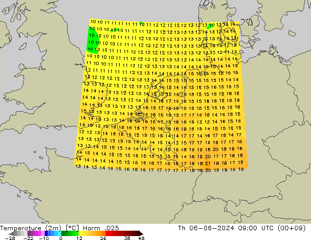 Temperatura (2m) Harm .025 gio 06.06.2024 09 UTC