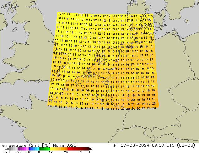 Sıcaklık Haritası (2m) Harm .025 Cu 07.06.2024 09 UTC