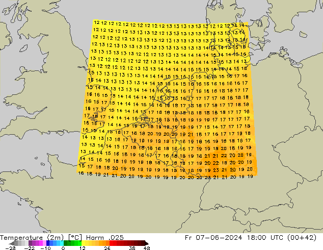 Temperature (2m) Harm .025 Pá 07.06.2024 18 UTC