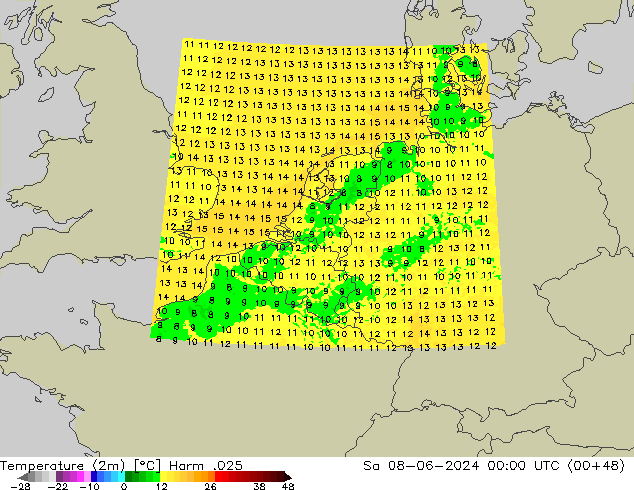 карта температуры Harm .025 сб 08.06.2024 00 UTC